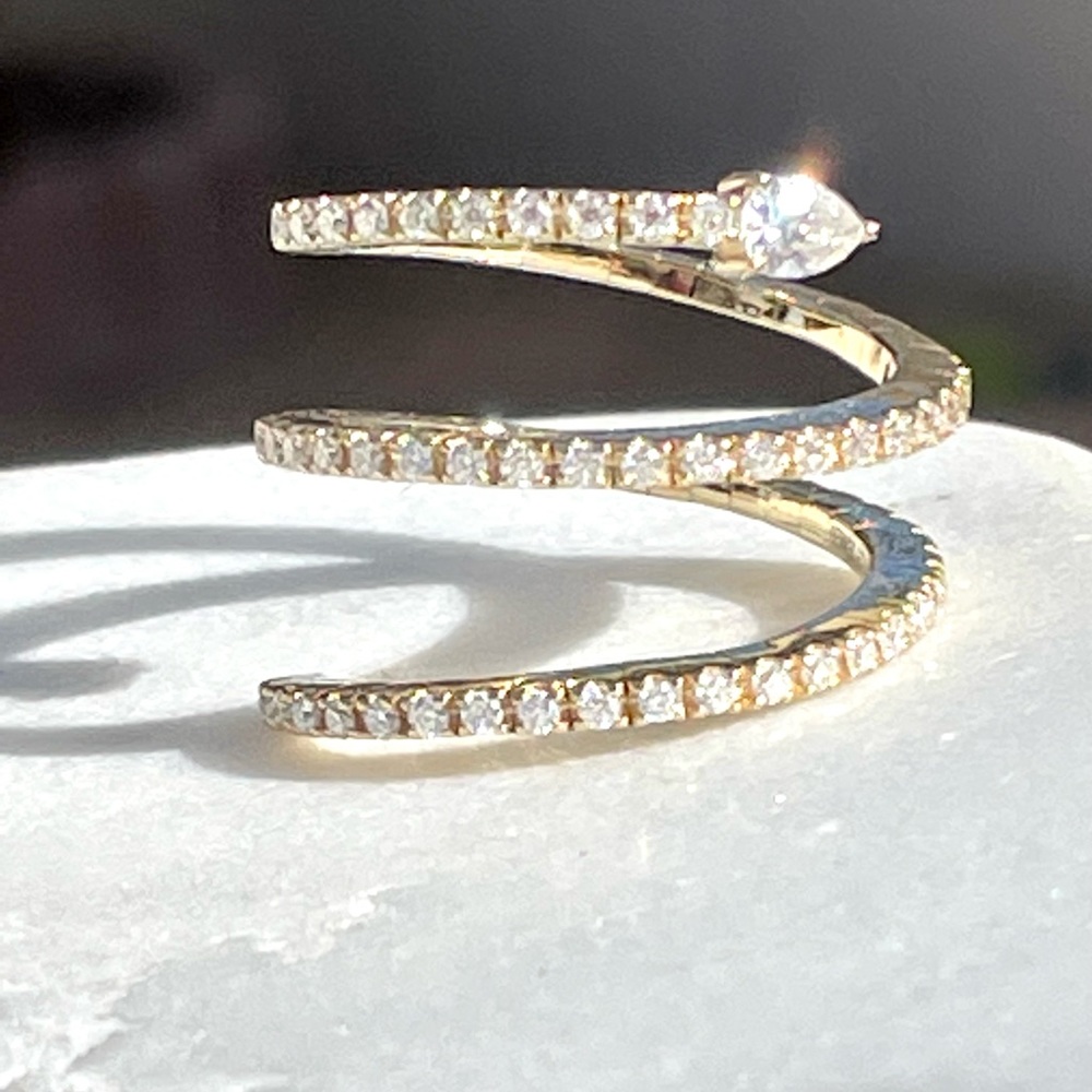 14K Gold Moissanite Snake Ring Wrap Diamond Pave Statement Ring